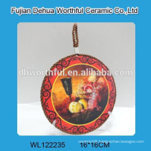 Hot selling round ceramic pot holders with lifting rope